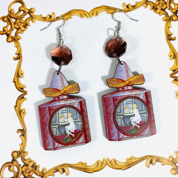 Vintage bottle image earrings with crystals - Picture 2 of 4